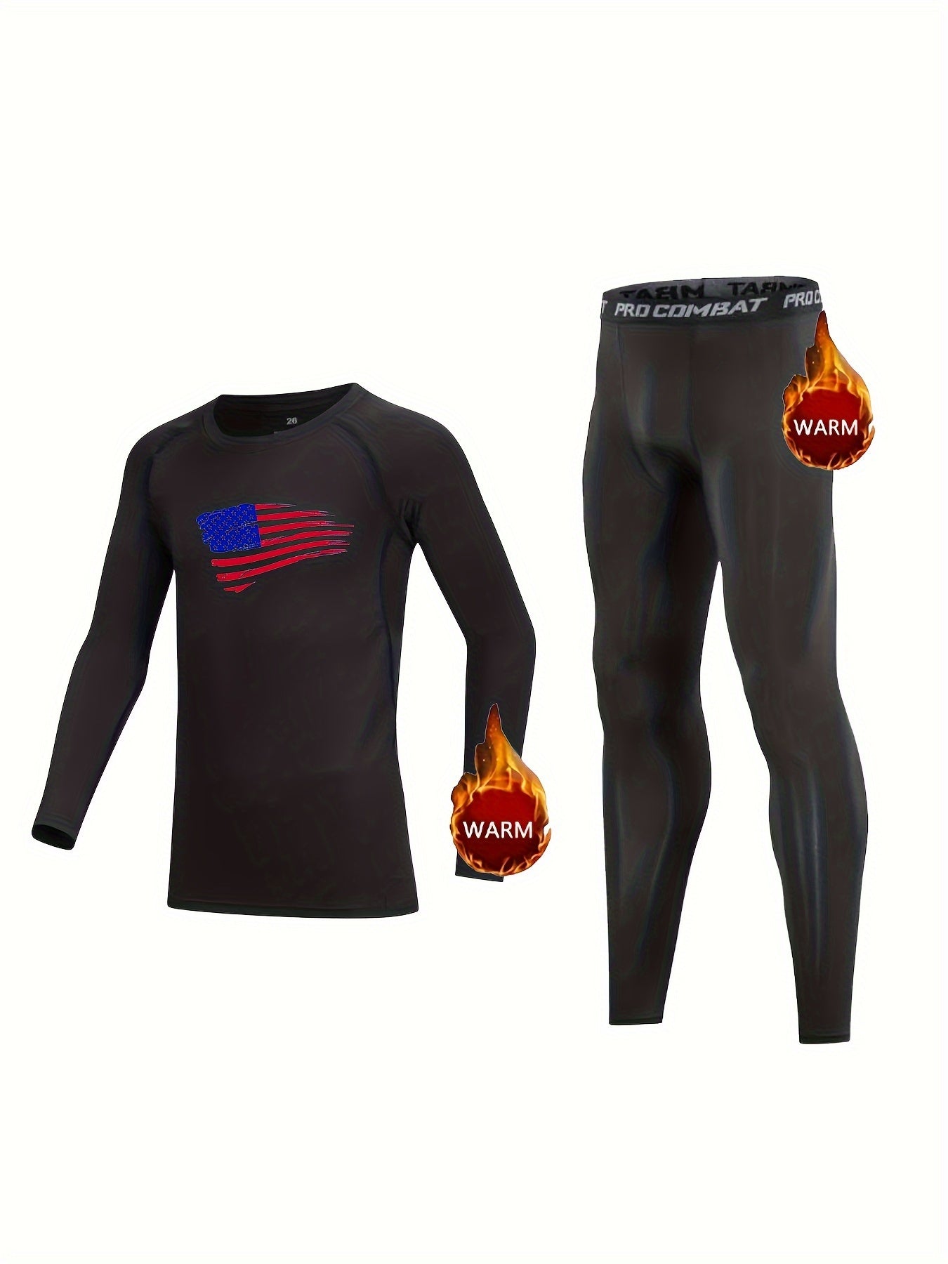 2pc Kids Compression Fleece Sets Crew Neck Pullover Elastic Waist