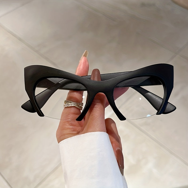 Clear Lens Cat Eye Glasses Men Women Semi Rimless Anti Light Stylish Eyewear