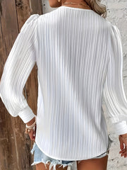  Women's Ribbed Frill Trim Long Sleeve Blouse