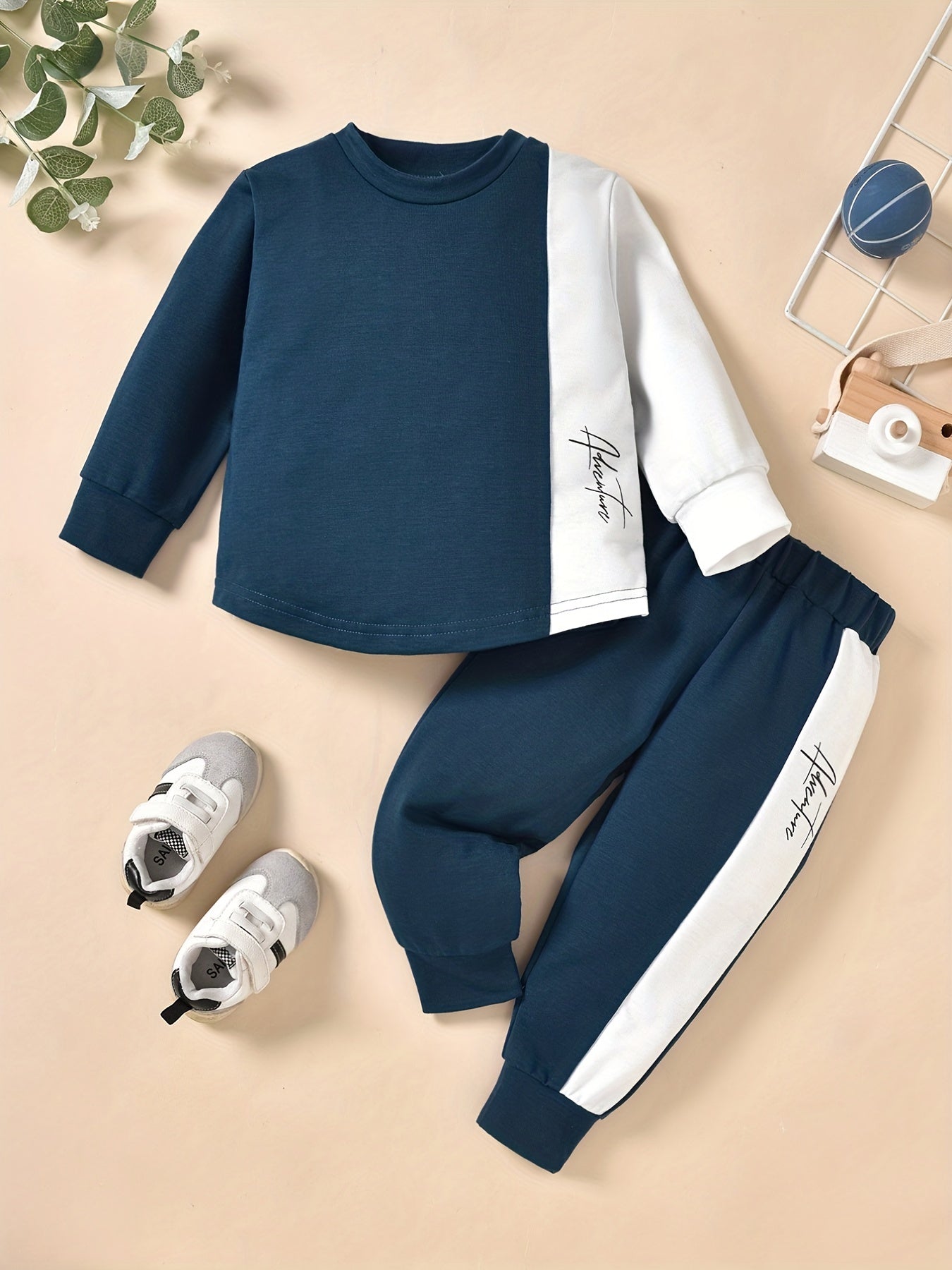 Baby Boys Contrast Outfit Long Sleeve Sweatshirt Trousers 2pcs Set