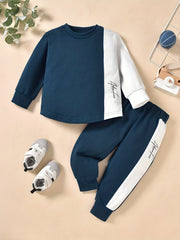Baby Boys Contrast Outfit Long Sleeve Sweatshirt Trousers 2pcs Set