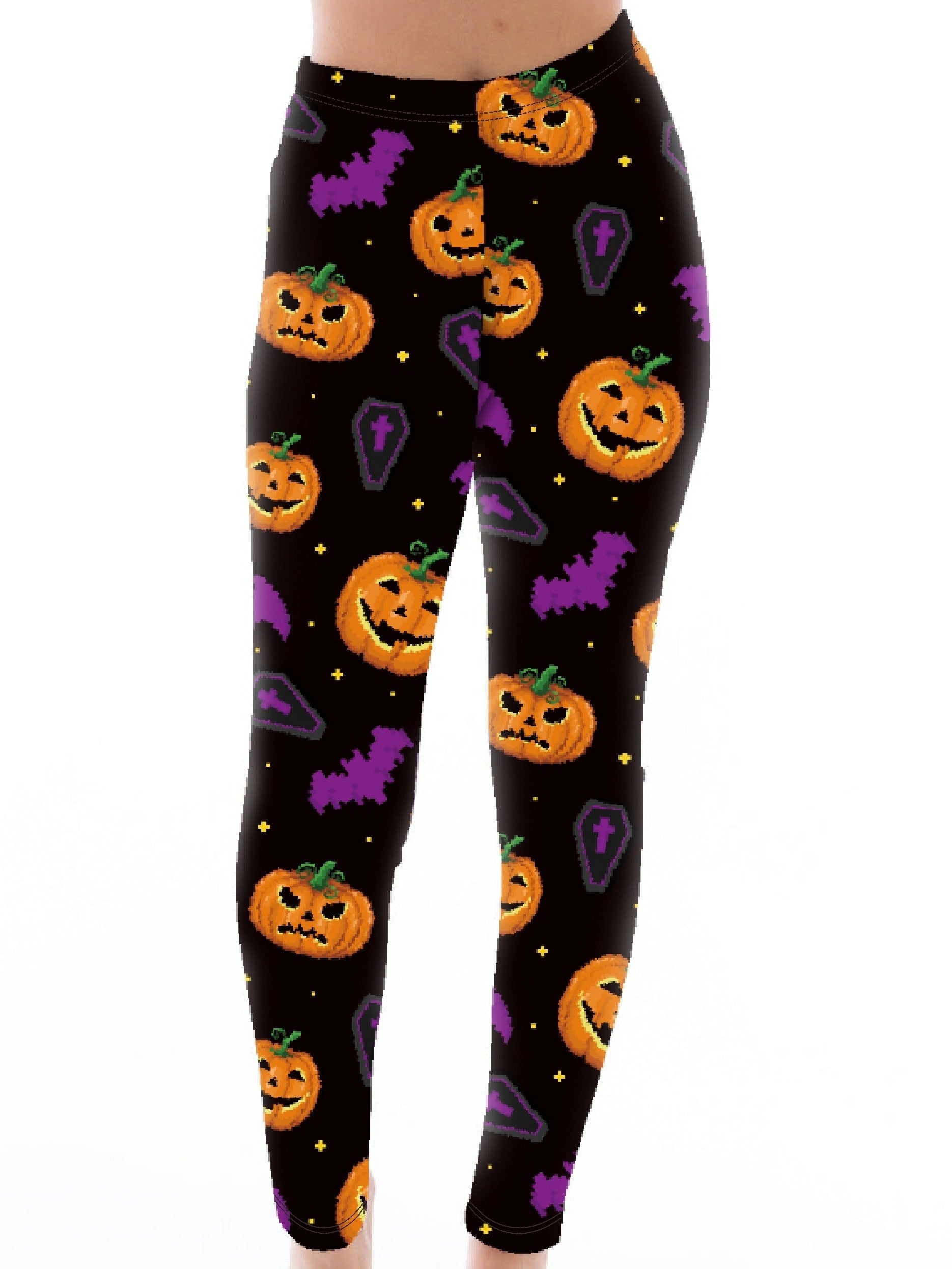  Halloween Leggings All-Over Pumpkin & Bat Print High Rise Leggings