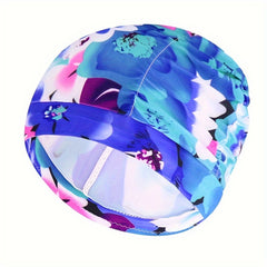 Women's Pleated Swim Cap High Elastic Fabric Pool Bathing Hat
