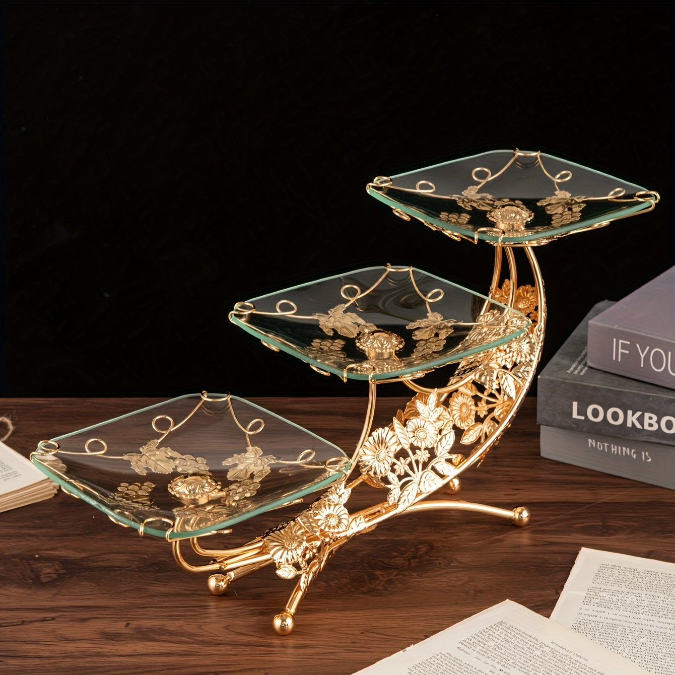 European Style Glass Snack Tray with Iron Craft Fruit Plate