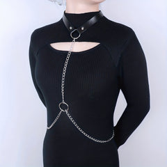 Chain Fringe Harness Punk Rivet PU Leather Waistband Neck Harness