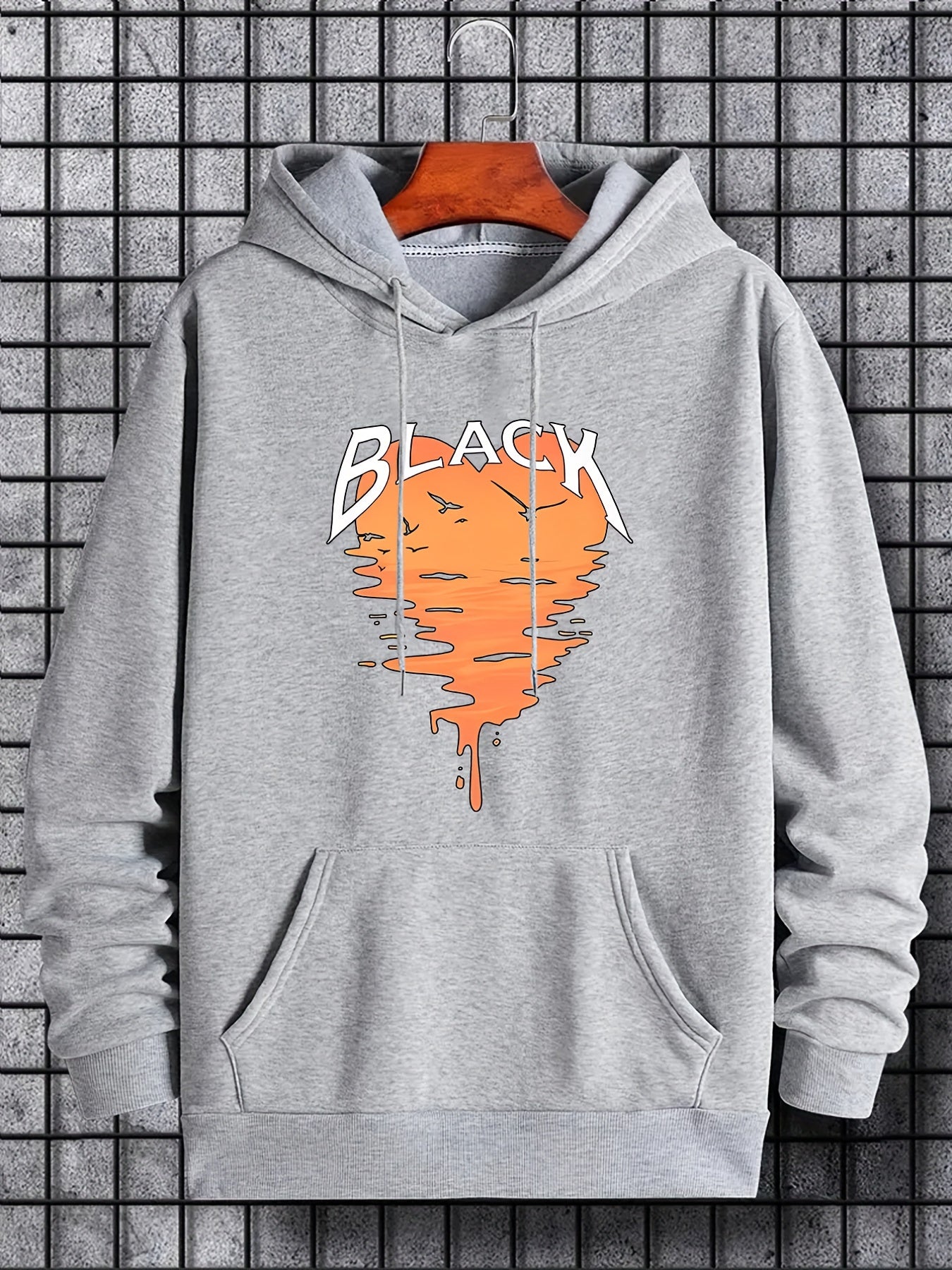 Heart Shape Print Hoodie Men's Graphic Pullover Hoodie