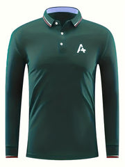 Men's Long Sleeve Polo Shirt - Patterned Casual Fit