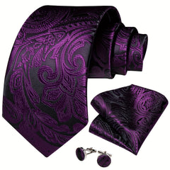 Men's Purple Stripes Floral Ties Set Necktie