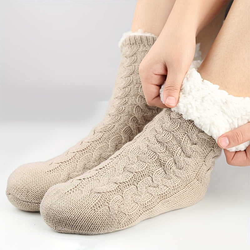 Plush Lined Knitted Socks Women's Stockings