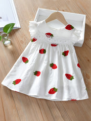 Girls Strawberry Embroidery Sleeveless Dress for Summer