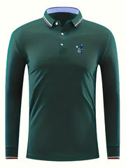 Elk Print Men's Casual Long Sleeve Polo Shirt