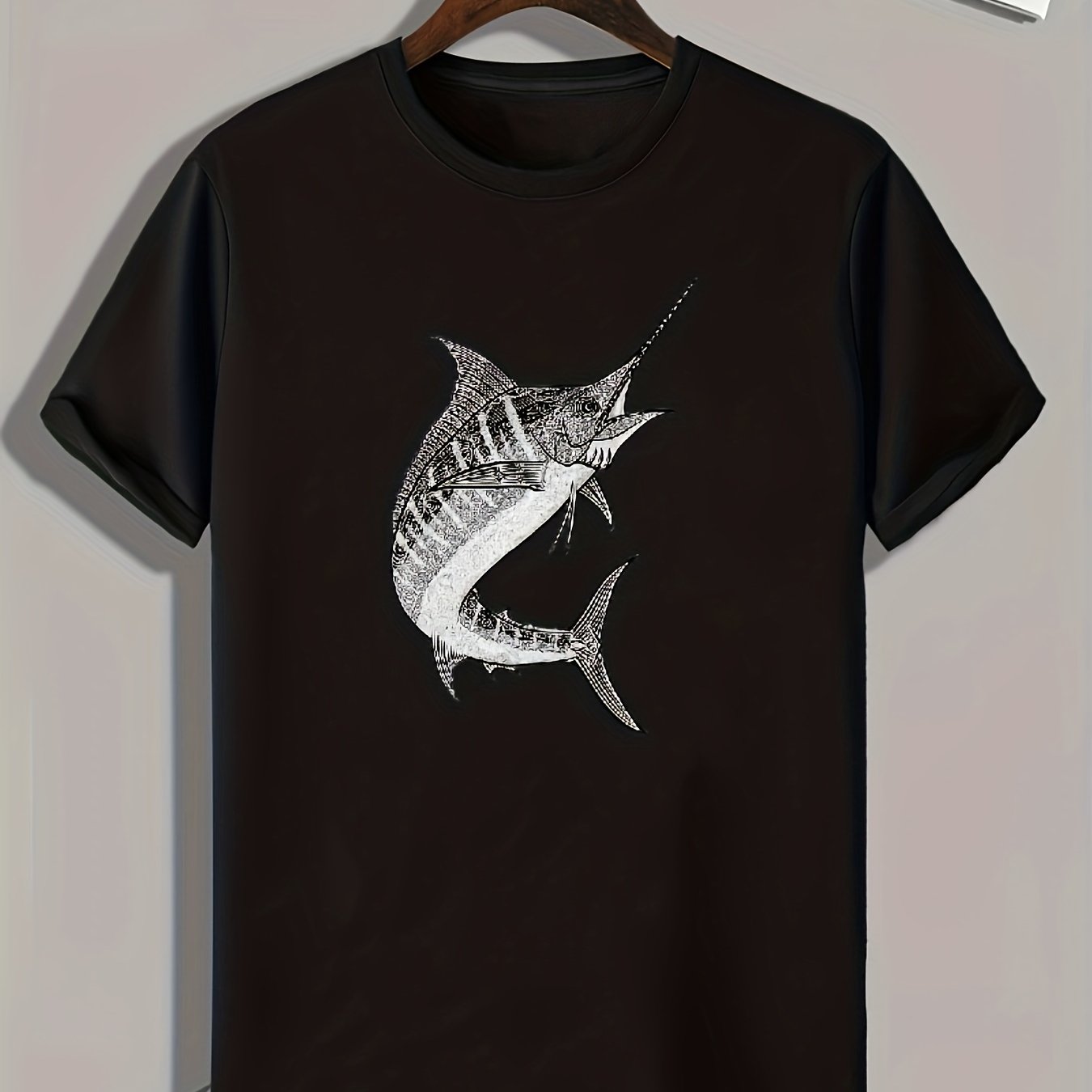Fish Pattern Print Men's Comfy Sports T-shirt Graphic Tee