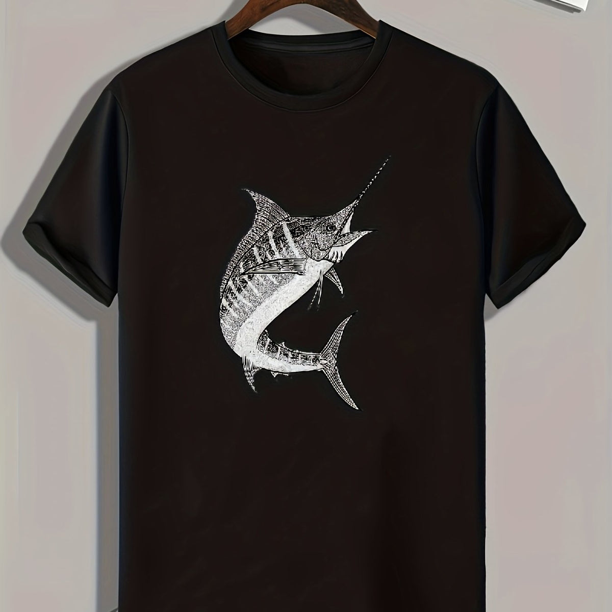 Fish Pattern Print Men's Comfy Sports T-shirt Graphic Tee