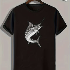 Fish Pattern Print Men's Comfy Sports T-shirt Graphic Tee