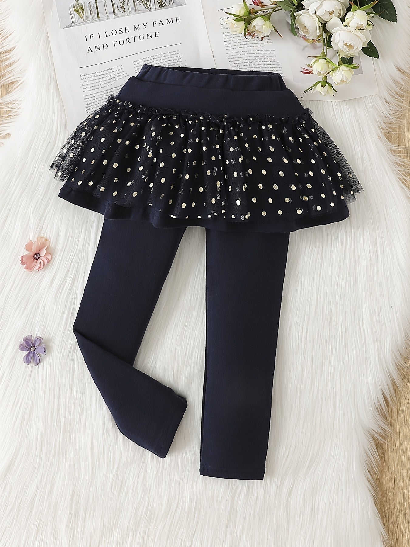 Girls Footless Leggings With Mesh Tutu Ruffle Skirt