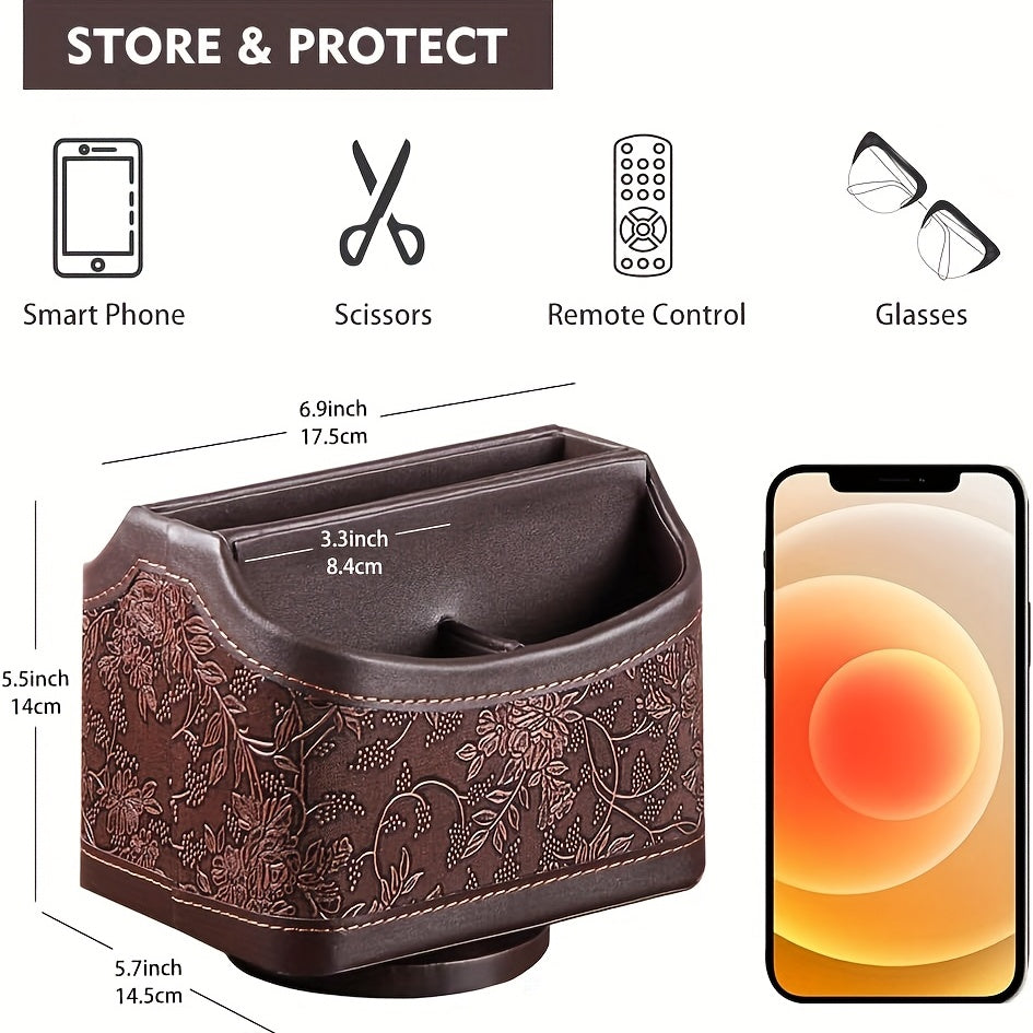 Rotating Remote Control Holder PU Leather Organizer