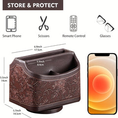 Rotating Remote Control Holder PU Leather Organizer