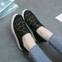 Women's Floral Mesh Sneakers Closed Toe Slip On Height Increasing Wedge Shoes