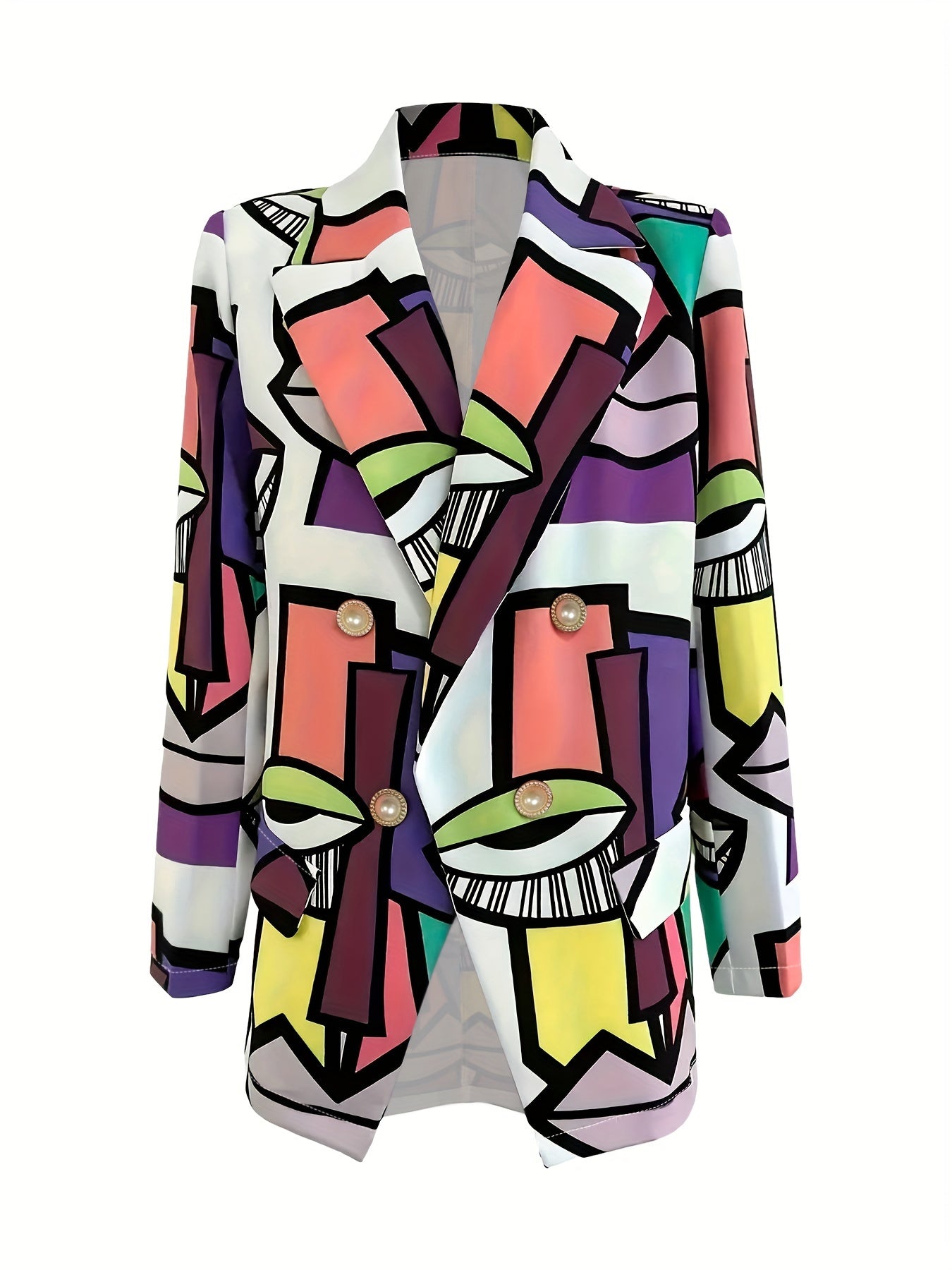  Double Breast Button Long Sleeve Lapel Collar Slim Fit Blazer