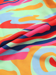 Abstract Print Lantern Sleeve Off Shoulder Dress