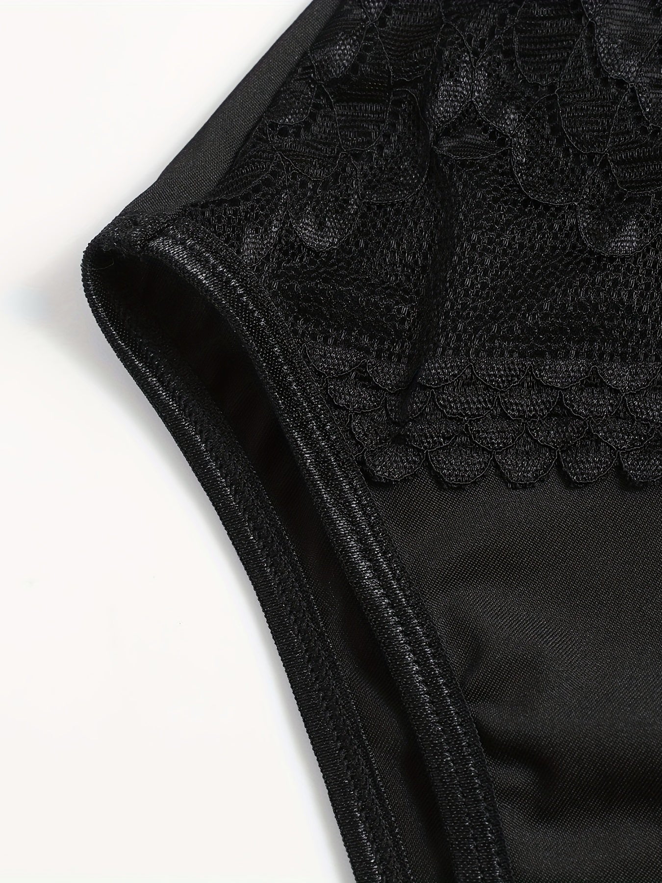  Floral Jacquard Mesh V Neck Semi Sheer Bodysuit