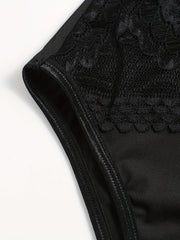 Floral Jacquard Mesh V Neck Semi Sheer Bodysuit