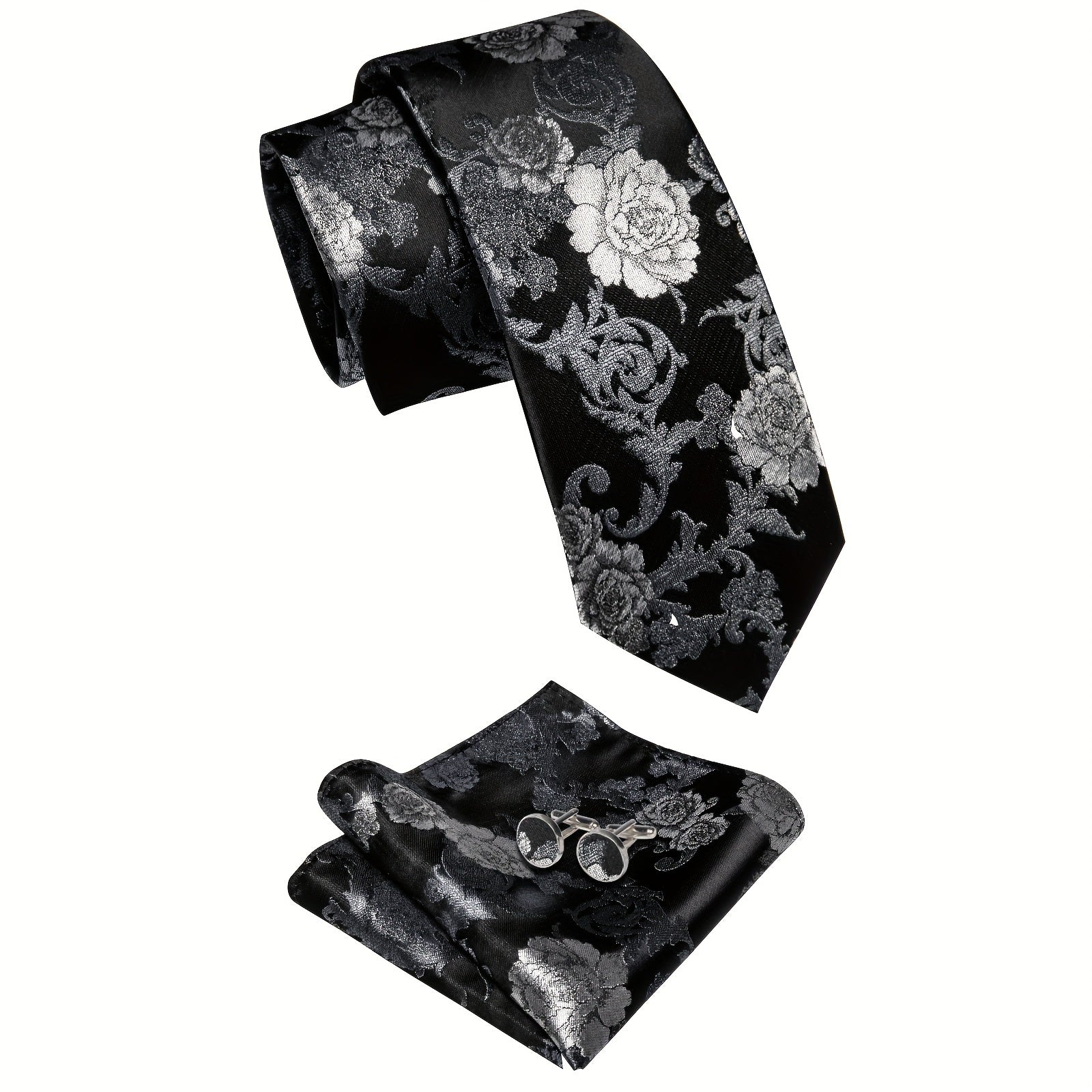 3pcs Men's Jacquard Necktie & Handkerchief & Cufflinks Set