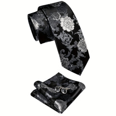 3pcs Men's Jacquard Necktie & Handkerchief & Cufflinks Set