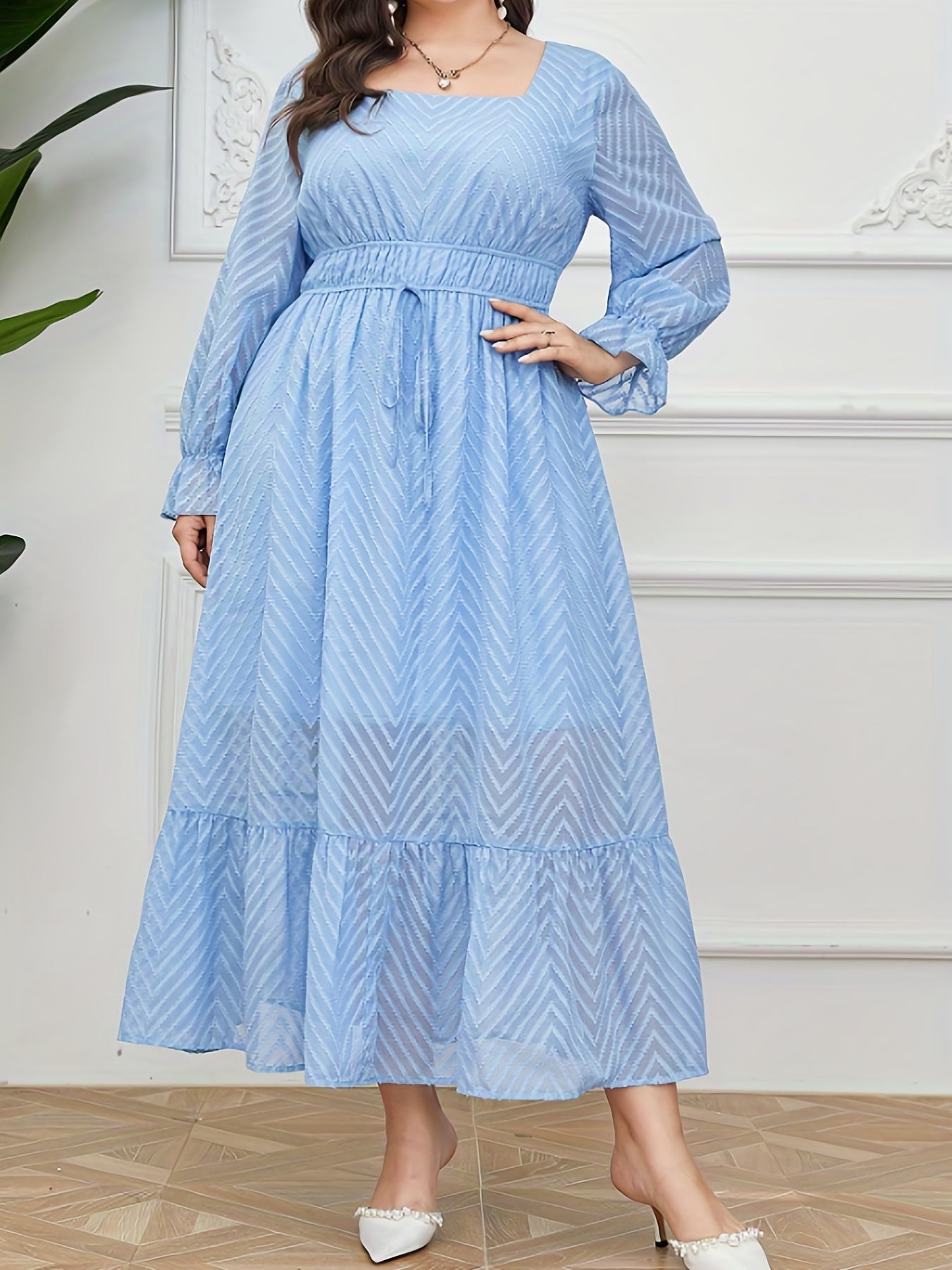  Geometric Print Ruffle Maxi Dress