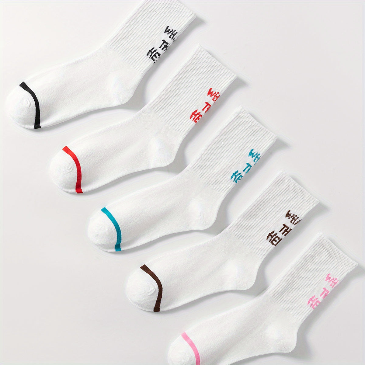 5 Pairs Letter Print Socks Comfy & Breathable Women's Stockings