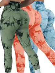 3pk Tie Dye High Waist Yoga Pants Scrunch Butt Leggings Women's Activewear