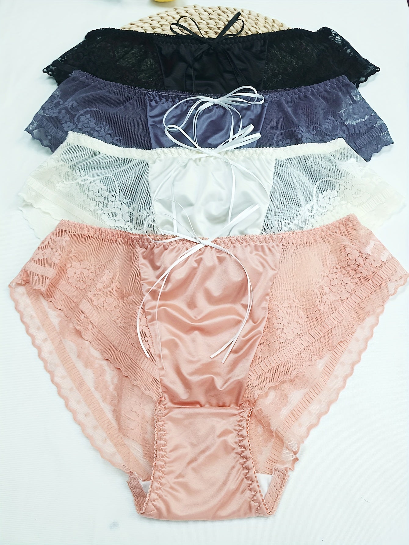 4pcs Lace Stitching Briefs Comfy Intimates Panties Women's Lingerie