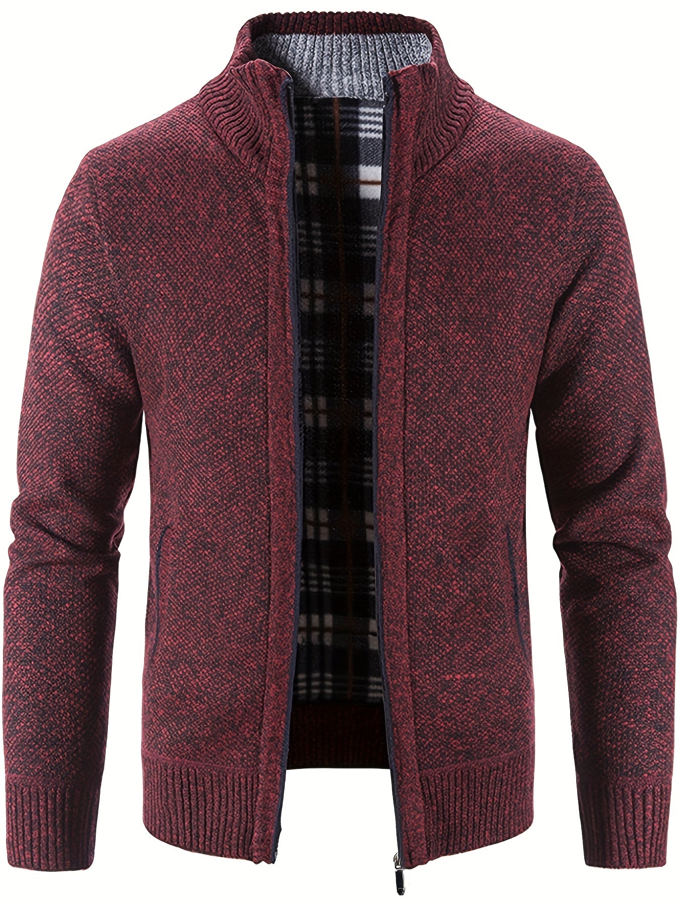Men's Warm Stand Collar Fleece Jacket - Zip Up Knitted Cardigan