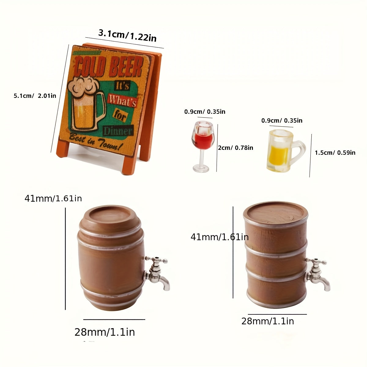 1:12 Scale Wooden Beer Barrel Set with Taps Realistic Dollhouse Accessories