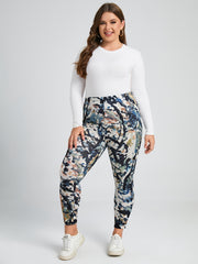  High Rise Random Print Leggings Women's Plus High Stretch Boho Skinny