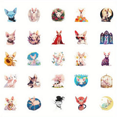 50 Whimsical Cat Stickers Pack DIY Phone Cases Water Bottles Guitar Decor