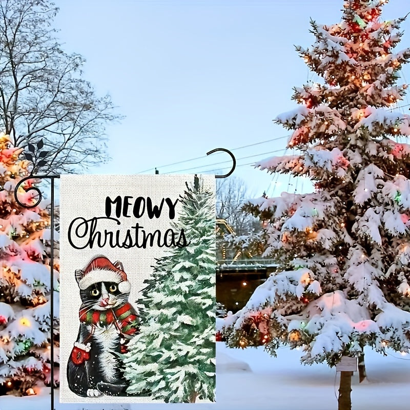 Meowy Christmas Cat Garden Flag 12X18 Inch