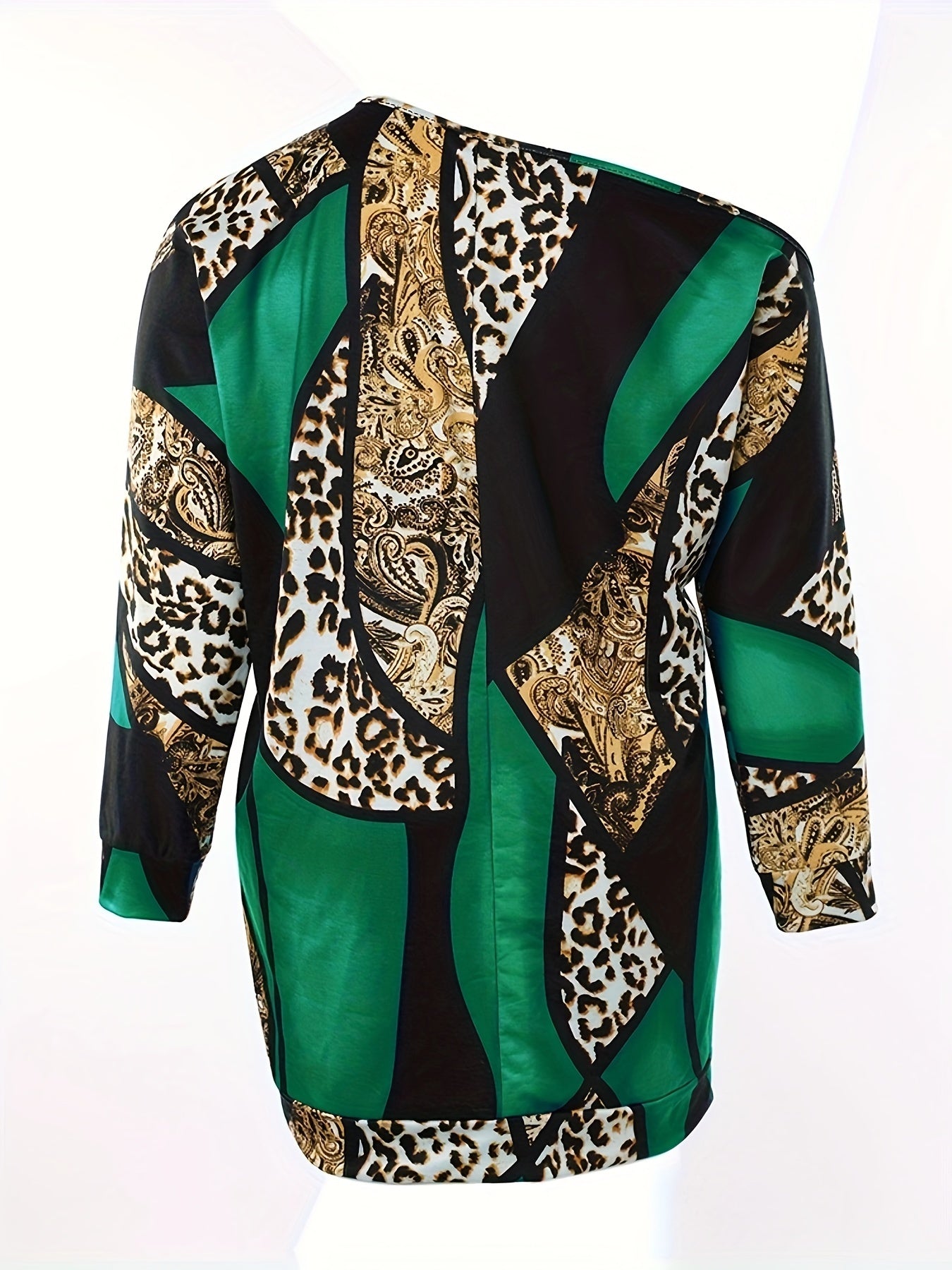  Colorblock Leopard Print Off Shoulder Dress