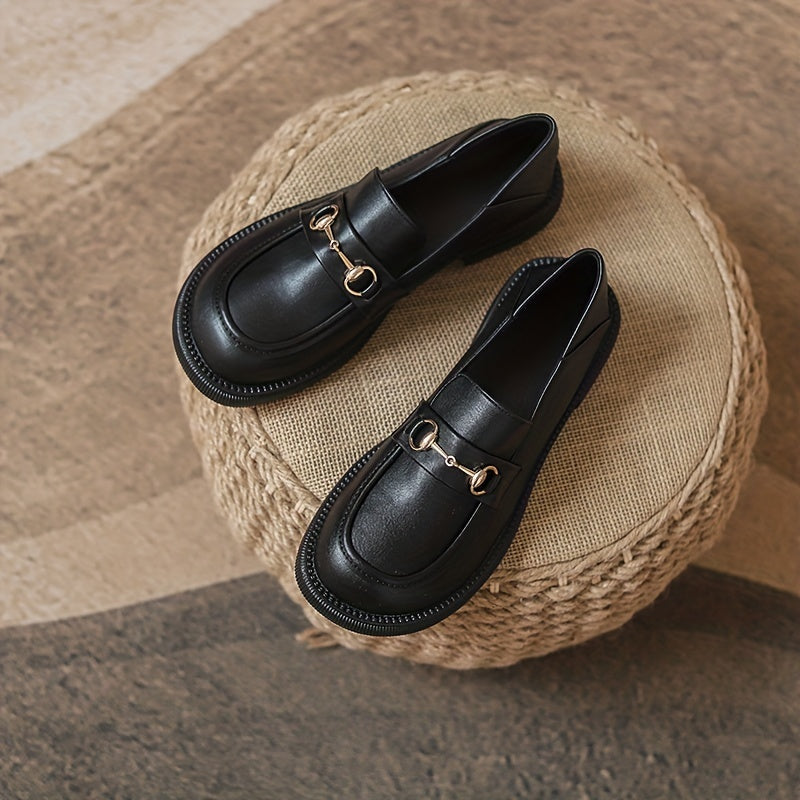 Women's Metallic Chunky Heel Loafers Slip On Shoes Comfortable Walking Shoes
