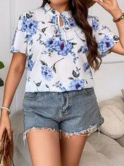  Floral Print Stand Neck Blouse
