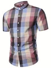 Plaid Print Men's Casual Short Sleeve Shirt