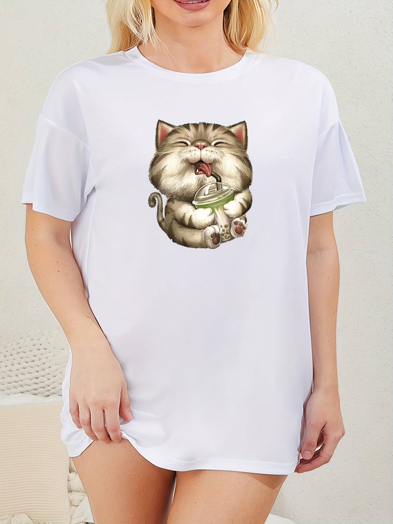  Cat Print Short Sleeve Tee Nightdress