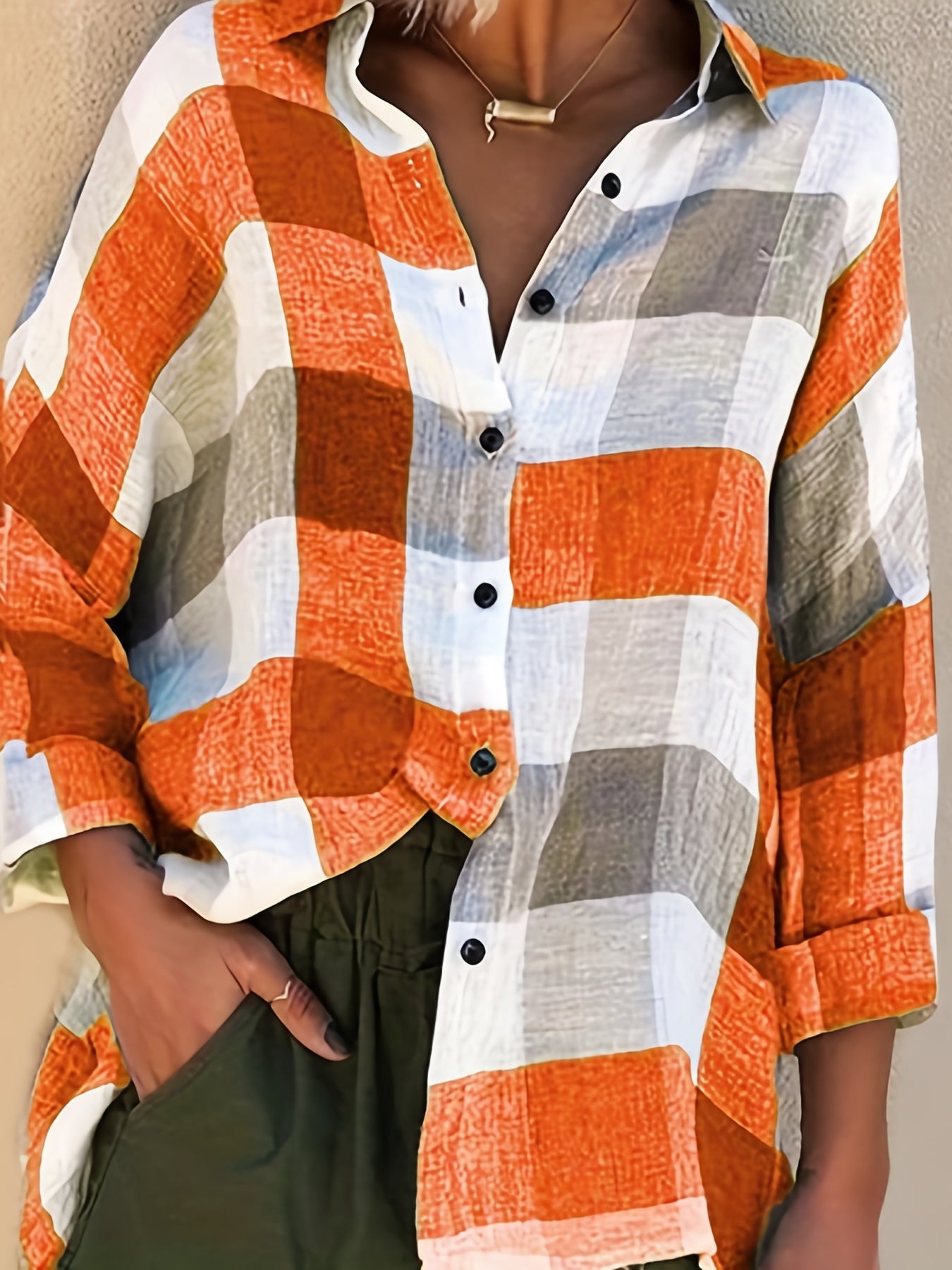  Colorblock Button Up Shirt Long Sleeve