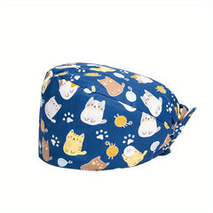 Cartoon Animals Print Nurse Hat Multicolor Scrub Cap