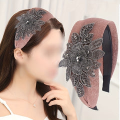 Flower Decor Lace Hair Band Wide Brim Headband Non Slip Headwear