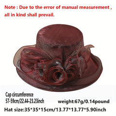 Organza Sun Hat Mesh Flower Derby Solid Bucket Hat Travel Beach Hats