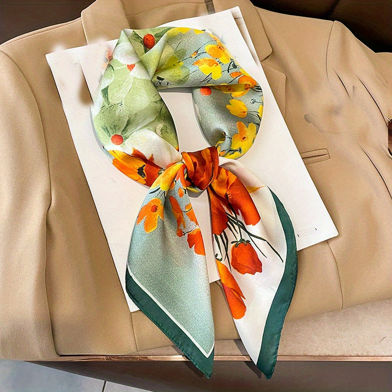 Floral Butterfly Print Neckerchief Square Scarf Silk Bandana Women Head Wrap