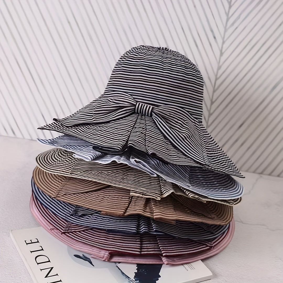 Pinstripe Wide Brim Bow Hat for Spring & Summer