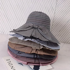 Pinstripe Wide Brim Bow Hat for Spring & Summer