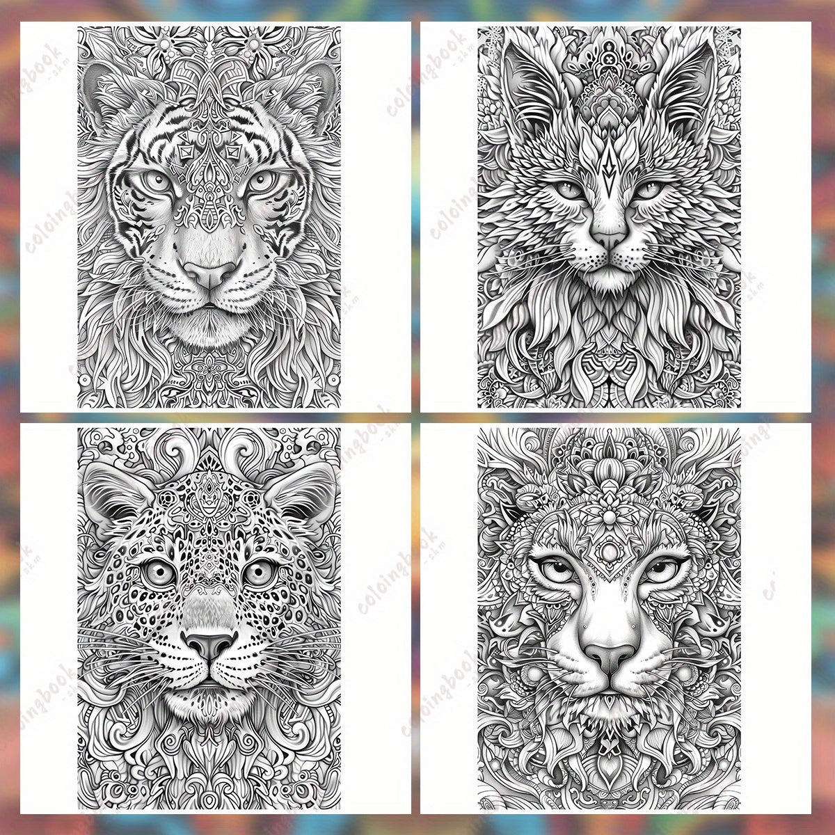 Animal Mandalas Coloring Book - Vibrant Cat & Intricate Patterns for Adults